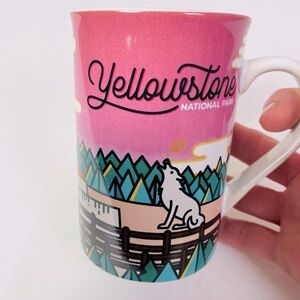 Yellowstone National Park Wolf And Mammoth Hot Springs Scene Mug 12oz